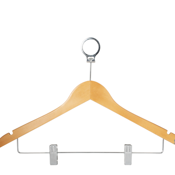 Cintres en Bois Naturel avec Anneau et Pinces –  Simex